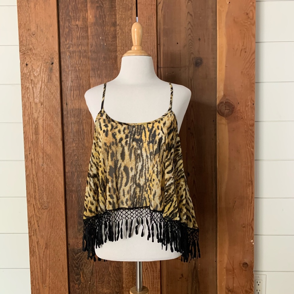 FOR LOVE & LEMONS Sheer Crop Cheetah Top Size S